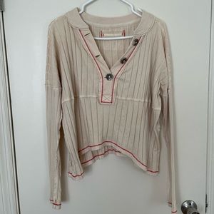 Cream with red stitching Long sleeve shirt